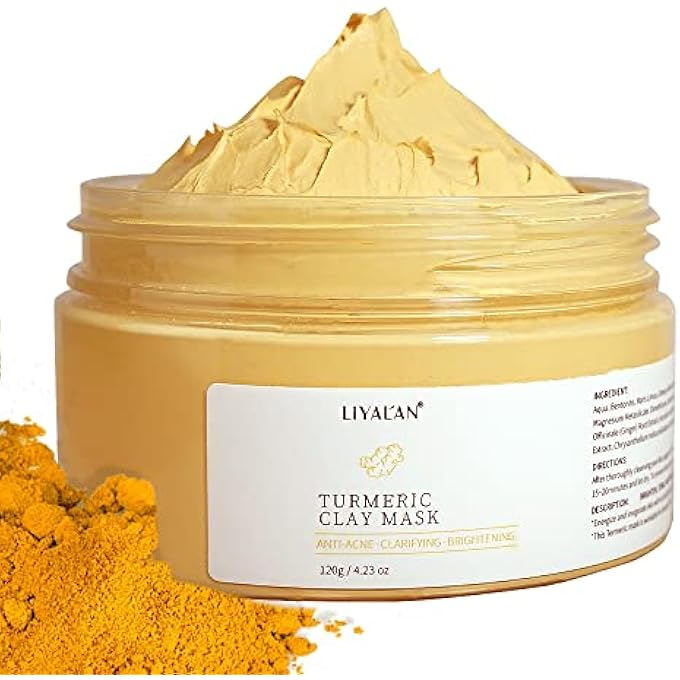 LIYALAN TURMERIC CLAY MASK FOR BLACKHEADS AND PORES, FACE MASK, SKIN CARE, MASK GLEAMING, VITAMIN C, FACIAL MASK FOR DARK SPOTS - Image 1